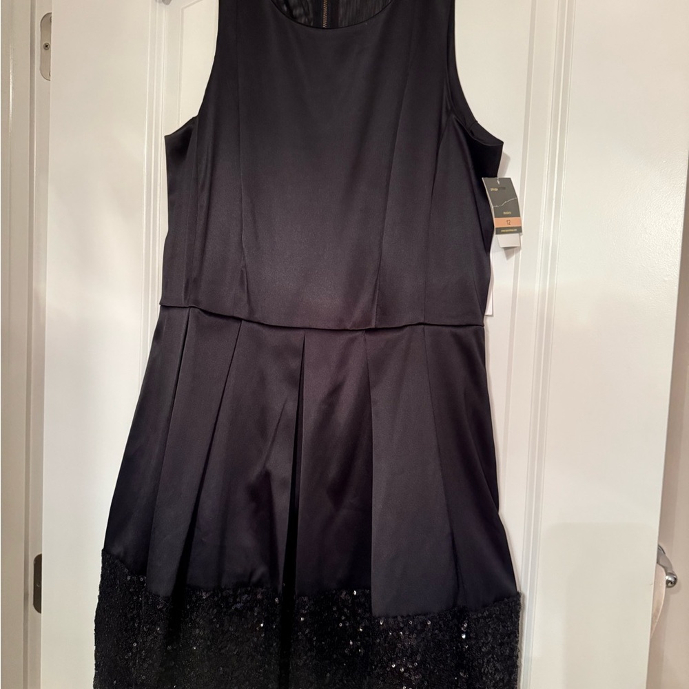 Taylor Black Mini Dress with sequin bottom trim